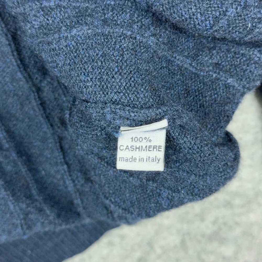 Paul Stuart 100% Cashmere Sweater Mens XL 1/4 Zip Cable Knit Blue Made in Italy